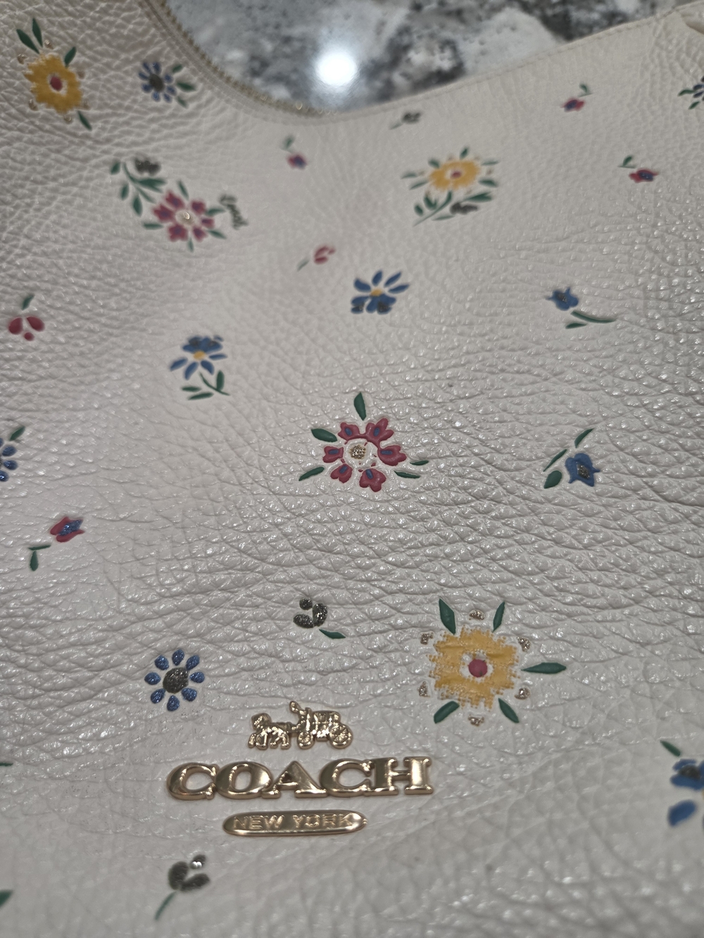 Coach Floral Print Cream Leather Shoulder Bag - Picture 9 of 16
